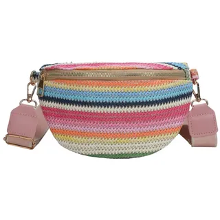 Regenbogen-gestreifte Bauchtasche, modische Schultertasche, lässig, verstellbarer Riemen, einfach, bunt for Wochenendurlaub, rose, Western - Einheitsgröße