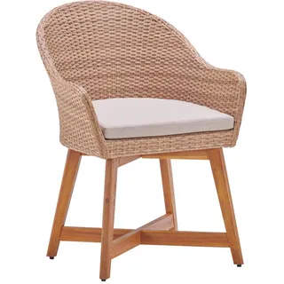 Ambia Garden Gartensessel, Hellbraun, Holz, Metall, Kunststoff, Textil, Akazie, Hartholz, 62x86x64 cm, inklusive Armlehnen, Gartenmöbel, Gartenstühle, Gartenstühle