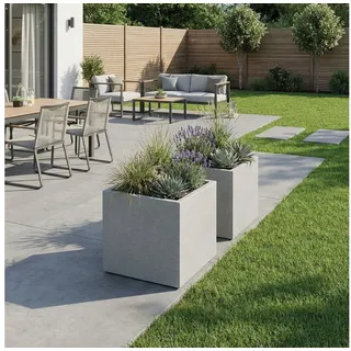 Pflanzwerk® Pflanzkübel Pflanzkübel CUBE - (Granit Grau) - 30cm x 34cm x 34cm, Lotus-Effekt - Handgefertigt - Eckig - Frostbeständig grau 34 cm x 30 cm x 34 cm