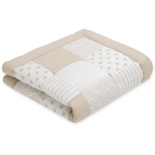 emma & noah Krabbeldecke Baby, 120x120 cm, Groß und Gepolstert, Bio-Baumwolle, Oeko-TEX Zertifiziert, Babydecke, Weiche Spieldecke & Laufgittereinlage für Jungen & Mädchen (Patchwork Essential Beige)