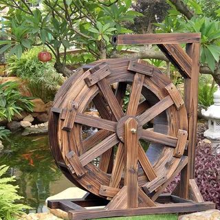 Holz-Wasserrad-Brunnen, Gartenbrunnen, Dekoration, Wasserlandschaft, Wasserfall, Wasserpumpe, Holz-Design-Brunnen, Freistehender Brunnen For Den Außenbereich, Balkon, Garten, Garten ( Size : 20cm(7.9i