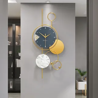 Moderne, Geräuschlose, Dekorative Wanduhr Für Wohnzimmer, Büro, Schlafzimmer, Holz Und Metall Mit Marmorstruktur, 32 X 70 Cm, Messing-uhrwerk, Inklusive Griffe