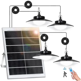 MUPOO LED Solarleuchte Solar Pendelleuchten mit Bewegungssensor Außen,mit 1/2/3/4 Lampen, mit Upgrade 5 Beleuchtungsmodi Fernbedienung, Extra Helligkeit Lange Laufzeit B35xL25/35/45/55cm Solarpanel weiß mit 4 Lampe