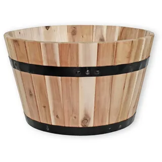 colourliving Pflanzkübel rund aus Akazienholz, Verschiedene Größen & Farben, mit Ablaufloch | Robustes Holzfass für Garten & Balkon – wetterfest, stapelbar & dekorativ bepflanzbar (braun, 53 cm)
