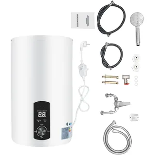 50L Elektro Warmwasserspeicher, 2KW 220V IPX4 Vertikal Led Durchlauferhitzer Speicher Wasserboiler Kalt und Warm Wasserboiler Elektroboiler ABS Wandhängender Boiler für Küchen Toiletten Wohnwagen