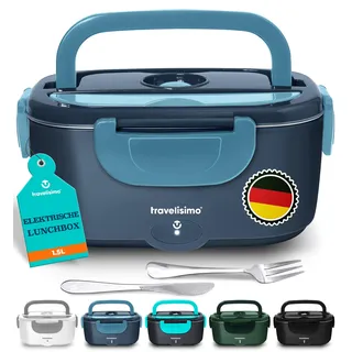 TRAVELISIMO Elektrische Lunchbox 100W Essen Warmhalten Behälter, 1,5L Heat Box 3-in-1 Electric Lunch Box, Wärmebox Essen 12V/24V/220V, für Arbeit Auto Lkw Lunchbox Elektrisch und Beheizbare Lunchbox