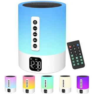 Biseoamz Bluetooth Lautsprecher mit Licht, White Noise Machine, Lichtwecker, Nachttischlampe mit Wecker, Geschenke für Mädchen und Jungen Teenager, Kinderwecker für Schlafzimmer