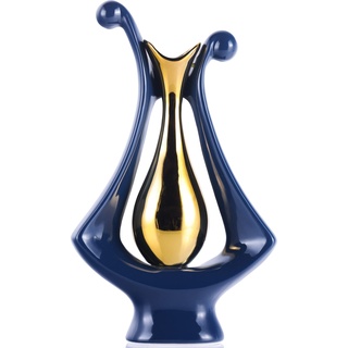 Marineblaue Keramikvase für Heimdekoration, moderne blau-goldene Vase, abstrakte Blumenvase, moderne marineblaue Dekoration, Heimdekoration für Küchentisch, Wohnzimmer, Beistelltisch, Kamin oder
