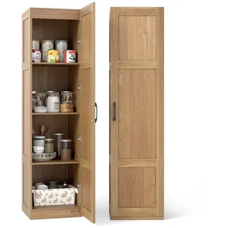 Costway 4‐stufiger Hochschrank, schmaler Aufbewahrungsschrank mit Tür, Vorratsorganisator 40x37,5x150 cm für Küche, Natur