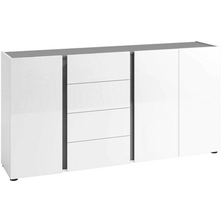 Sideboard ATRIUM, Anthrazit, Weiß Hochglanz, 3 Türen, 4 Schubladen, mit Soft-Close-Funktion, B 180 x H 92 x T 40 cm weiß