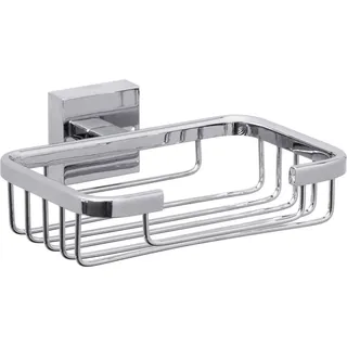 tesa EKKRO Seifenablage, hochglanzverchromt, inkl. Klebelösung, hohe Haltekraft (bis 6kg), 135mm x 50mm x 118mm