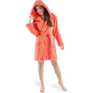 CelinaTex Bademantel »CelinaTex Bademantel Damen Sherpa Fleece Kapuze kurz flauschig Korfu M lachs«, Polyester rosa M