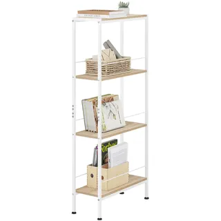 WOLTU Regal, Nischenregal mit 4 Ebenen, Küchenregal Gewürzregal stehend, Standregal Leiterregal schmal, für Küche Wohnzimmer, Holzwerkstoff Metall, Weiß Helle Eiche, 50x110x20 cm, RGB53whe