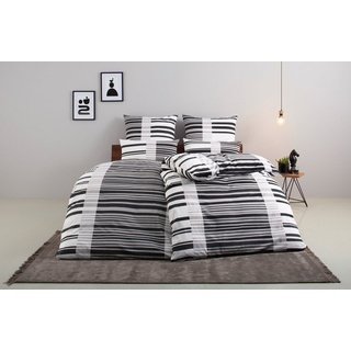 Bettwäsche Cameo in Gr. 135x200 oder 155x220 cm, Bruno Banani, Renforcé, 2 teilig, Bettwäsche aus Baumwolle, Bettwäsche im Streifen-Design schwarz|weiß 1 St. x 155 cm x 220 cm
