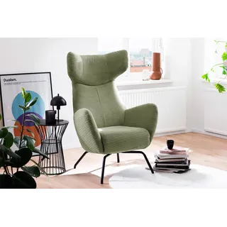KAWOLA Ohrensessel LOTTE Cord 79 x 117 x 0 cm Grün mit Hocker