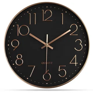 Delgeo Wanduhr Silber, Moderne Dekoration, Ohne Ticken, Für Dekoratives Haus/Büro/Küche (Roségold, 25cm/10'')