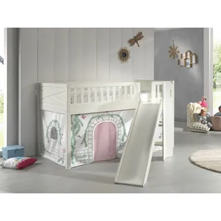 Set Spielbett Rutsche Vorhang Lattenrost Hochbett Kinder 90x200 rosa Prinzessin