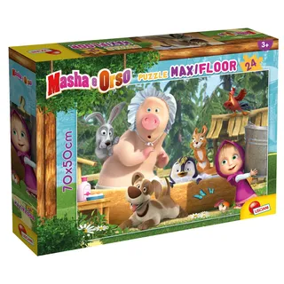 Lisciani - Mascha und der Bär - Riesenpuzzle 24 große Teile - ab 3 Jahren | Kinderpuzzle Mascha doppelseitig - Schwarz-Weiß-Motiv zum Ausmalen - Puzzeln und Malen kombiniert - Für Zuhause und Kita
