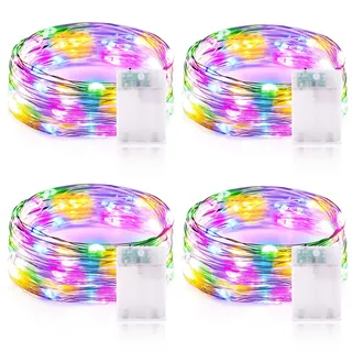 Lichterkette Batterie Timer, LED Lichterkette Bunt Batterie 3 meter 30er LED DIY Kleine Innen Lichterketten Wasserdicht Lichter für Halloween Weihnachten Garten Innen Deko (4 Stück, Bunt)