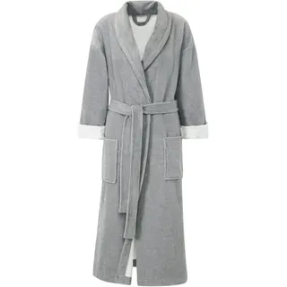 Gözze Unisex-Bademantel Turin, ideal für Sauna & Spa, Hotelbademantel, Morgenmantel, Langform, Baumwoll-Mix, Schalkragen, Gürtel, für Damen & Herren, mit Gürtel und zwei aufgesetzten Taschen, lang silberfarben M | 125 cm