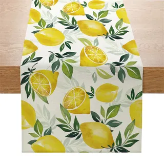 Treer Leinen Tischläufer, Sonnenblume Drucken 33x180cm Modern Tisch Läufer Abwaschbare Durable Tischdecke Tischdecken für Esszimmer Küchentisch Dessert-Tisch Hochzeit Party (Gelbe Zitrone)