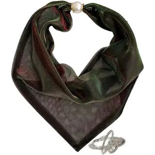 Langer Seidenschal für Damen mit Perlen-Magnetverschluss, durchscheinender Chiffon-Halswickel für vielseitiges Styling, künstlerisches Vintage-Stirnband oder Handtaschen-Dekoration, 53 x 24 cm (Farbe