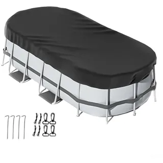 Wetterfeste ovale Poolabdeckung mit Zubehör für oberirdische Pools, sicher und schützend, ganzjährig (366 x 640 cm)