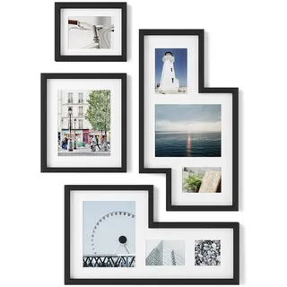Umbra Mingle Galerie Bilderrahmen-Set und Fotocollage, 4-teilig, für 10x10cm, 13x18cm, 20x25cm Bilder, Schwarz