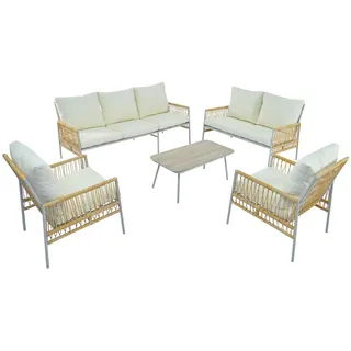 Merax Gartenmöbel-Set 7-Sitzer,7 Sitzplätze, 1 Couchtisch, PE-Rattan,  gehärtetes Glas, Sitzkissen abnehmbar und waschbar, beige