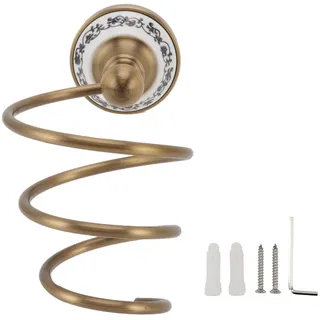 NLDGR Fönhalter Antik Messing Badezimmer Föhnständer Retro Haarpflege Styling Werkzeughalter Wandmontierte Spirale Föhnhalter Hängendes Lagerregal Badezimmer Organizer für Elektrisches Gebläse