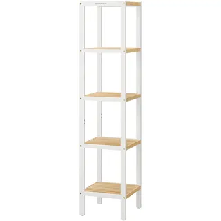 SONGMICS Badregal 5 Ebenen, schmales Regal stehend, Bambusregal, multifunktionales Aufbewahrungsregal, für Küche, Wohnzimmer, Schlafzimmer, Badezimmer, wolkenweiß-naturbeige BCB055N01