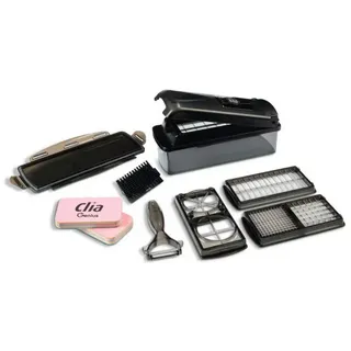 Genius Gemüse-Scheibenschneider Nicer Dicer Plus Jubiläums Edition 13-teilig schwarz inkl Clia Schwamm, (Küchenhelfer-Set, 13-tlg., Jubilärums-Edition), Plus Edition in Schwarz +2 Genius Clia Rainbow Putzschwämme schwarz