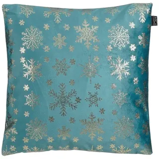 Mica Decorations Dekokissen, Weihnachtskissen 45x45cm Samt mit Schneeflockenmuster Türkis / Silber blau|silberfarben