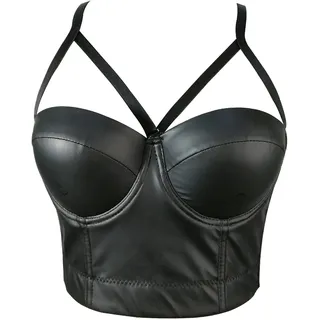 Woboren Damen Korsett Bustier BH aus Kunstleder Dessous Leder Tank Top Trägertop Crop Top Corsage Clubwear Shirt Unterhemd Leder top - S