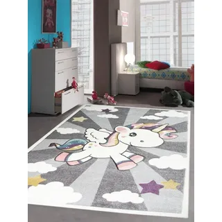 Kinderteppich Spielteppich Babyteppich Mädchen Einhorn Regenbogen rosa creme  ..