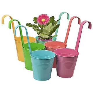 astor24 Pflanzkübel Hängetöpfe Zink (Blumentopf Garten Balkon Blumen Topf Kräutertopf Geländertopf, 6 Hängetöpfe Pastell), hochwertig verarbeitet bunt