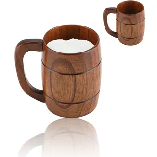 Holzbecher mit Henkel – Reisebecher für Getränke, 400 ml - Braun