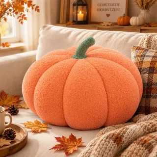 SOETDERT Kürbis Kissen, 3D Plüsch Kissen Herbstdeko Innen Dekokissen, 20 cm | Kissen Kürbis Dekokissen, Pumpkin Pillow, Aesthetic Kürbiskissen für Thanksgiving Halloween Deko Sofa Couch Schlafzimmer