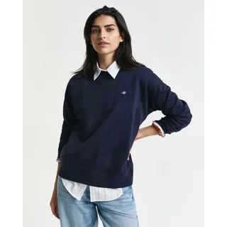 Sweatshirt GANT "SHIELD C-NECK SWEAT", Damen, Gr. S, blau (evening blau), Sweatware, Obermaterial: 87% Baumwolle, 13% Polyester, Rundhals, Rippbündchen, Sweatshirts Sweatshirt, Grafische GANT-Stickerei auf der Brust