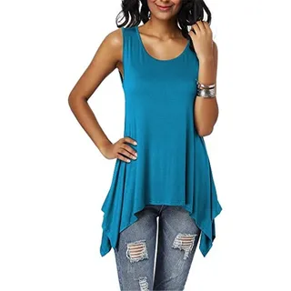 Dreamskull Damen Frauen T Shirts Oberteile Blusen Tops Tunika Tuniken Longshirt Lang Basic Rückenfrei Ärmellos Asymetrisch Baumwolle Sommer Alltag Casual Locker Lässig Stretch S-3XL - 3XL
