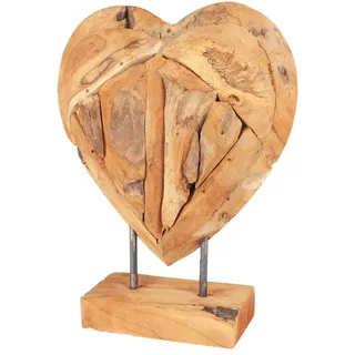 Spetebo Teak Herz Auf Ständer Massiv - 30 Cm - Tisch Deko Holz Skulptur Dekoherz
