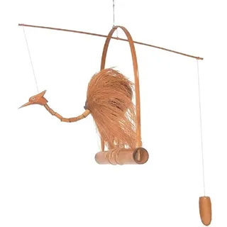WORU Windspiel Windspiel Vogel aus Holz Natur auf einer Schaukel, zwei Größen 30 cm