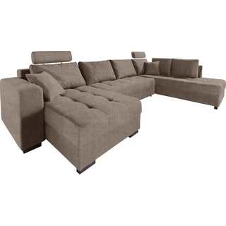 Wohnlandschaft JOCKENHÖFER GRUPPE "Antego" Sofas Gr. B/H/T: 357 cm x 90 cm x 222 cm, Luxus-Microfaser ALCATOP, Ottomane beidseitig montierbar, Bettfunktion-Bettkasten-Kopfstütze, braun (schlamm) Wohnlandschaften inklusive Bettfunktion, Bettkasten und Kopfstütze