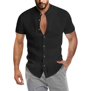 Leinenhemd Herren Hemd Sommer Kurzarm Sommerhemd Männer Regular Fit Freizeithemd Bequem Oberteile Modisches Sommerhemden Loose Fit Hemden Leichte Atmungsaktives Leinenshirt Leinen Businesshemd