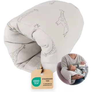 LaLoona Reisestillkissen / Mini-Stillkissen 2in1 Stillmuff und Komfortkissen für Unterwegs - Giraffen - Taupe