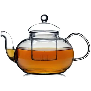 Dimono Teekanne DIMONO Mundgeblasene Teekanne mit Teefilter & Teesieb, 1.55 l, Glas-Kanne mit Filtereinsatz 1.55 l