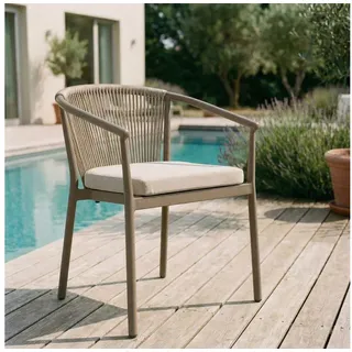 IDIMEX Gartenstuhl TAVOLO (6 St), Terrassenstuhl 6er Set mit Rope Rückenlehne und Sitzkissen Champagner gelb