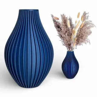 Blumenvase unzerbrechlich 20 cm, modern, dunkelblau, Hausdeko, Boho, Riffelung