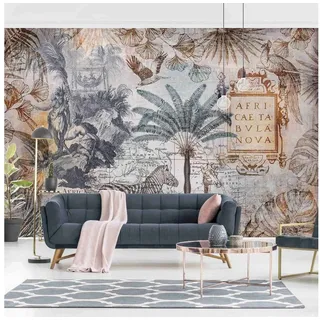 Bilderdepot24 Fototapete Weltkarte Vintage Landkarte Afrika Tiere Palme Tropisch Giraffe, Glatt, Matt, (Vliestapete inkl. Kleister oder selbstklebend), Wohnzimmer Schlafzimmer Küche Flur Motivtapete Vliestapete Wandtapete beige 4.32 m x 2.9 m