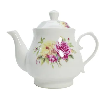 Porzellan-Teekanne, weiße Keramik-Teekanne mit Blumenmuster, für Kaffee, Tee, Wasser, Vintage-Keramik-Wasserkocher (800 ml)